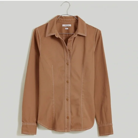 Darted Button Up Shirt In Regenerative Chino. Timber - Picture 10 of 12